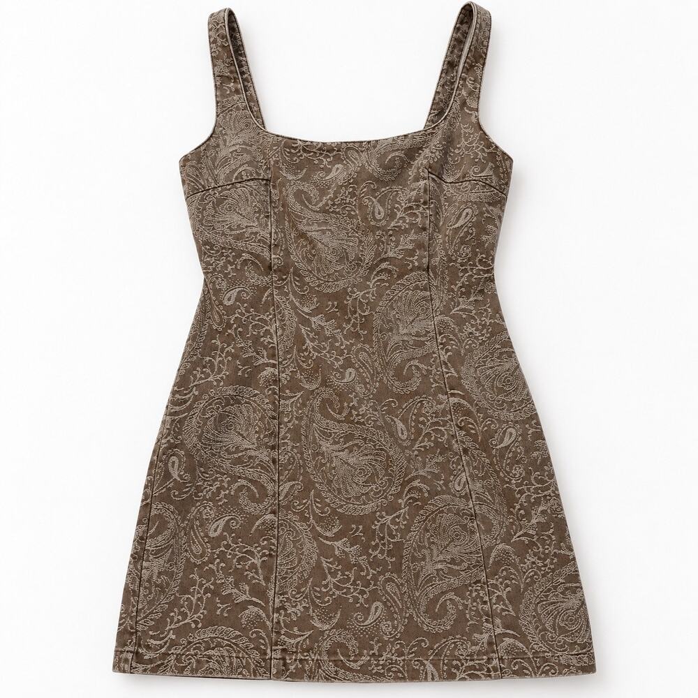 Amanda Uprichard Augustine Paisley Denim Mini Dress Brown Size Small S